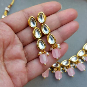 Esha Kundan Jewellery Set - Light Pink