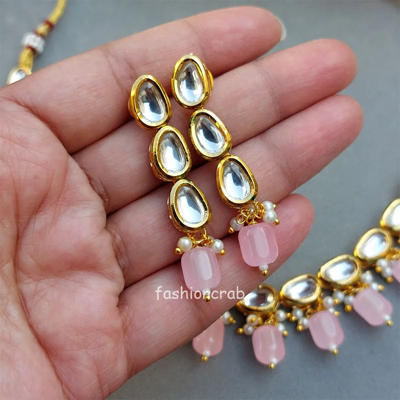 Esha Kundan Jewellery Set - Light Pink