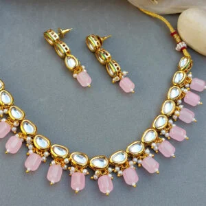 Esha Kundan Jewellery Set - Light Pink