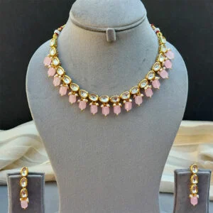 Esha Kundan Jewellery Set - Light Pink