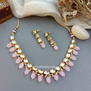 Esha Kundan Jewellery Set - Light Pink