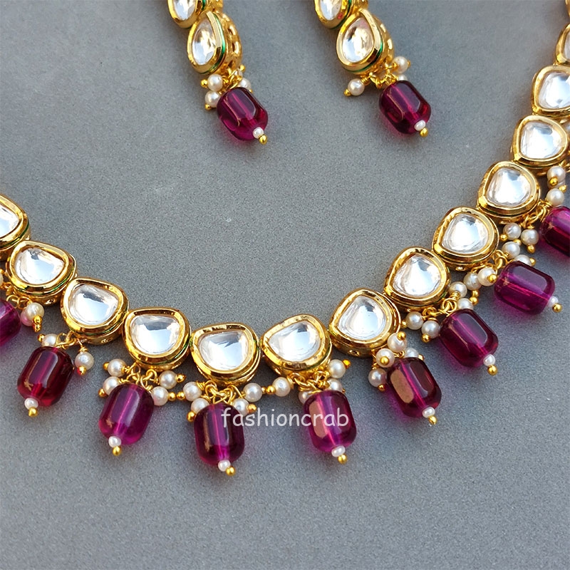 Esha Kundan Jewellery Set - Wine