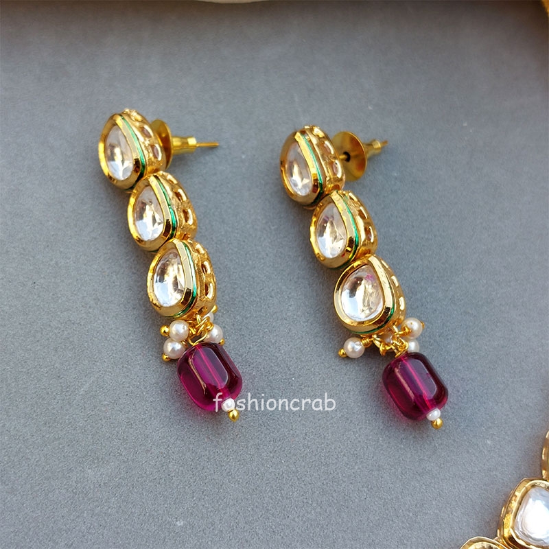 Esha Kundan Jewellery Set - Wine