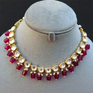 Esha Kundan Jewellery Set - Wine