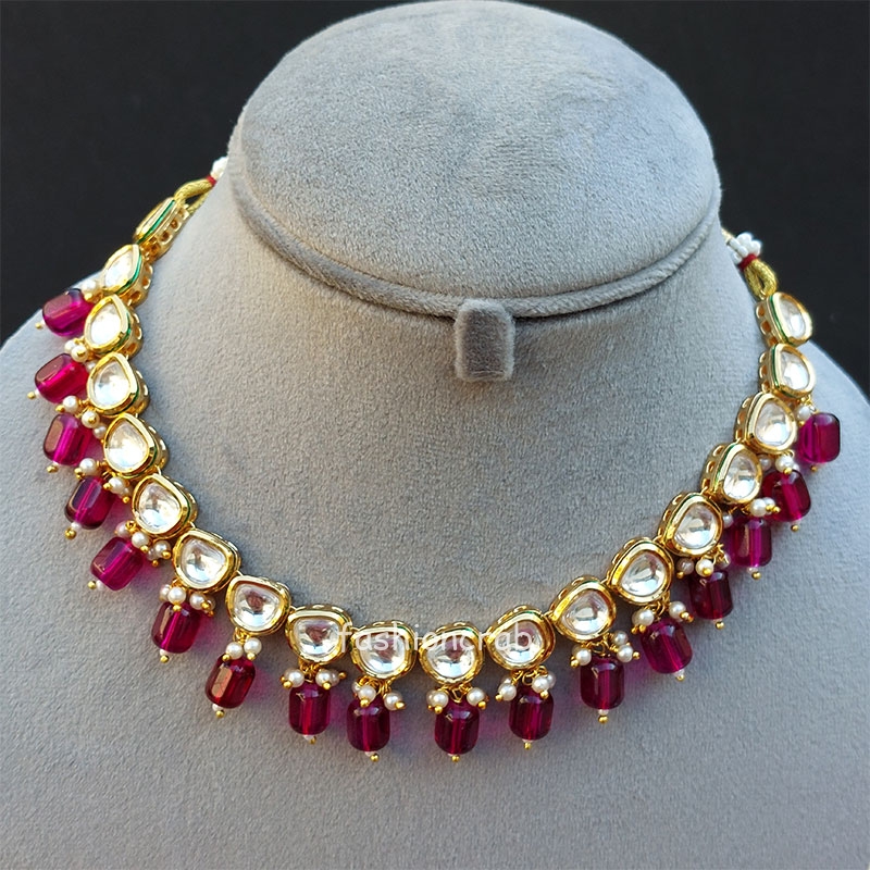 Esha Kundan Jewellery Set - Wine