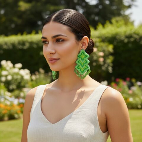Green Beads Earrings for Girls