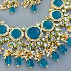 Mehreen Polki Set- Peacock Blue