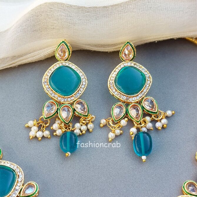 Mehreen Polki Set- Peacock Blue