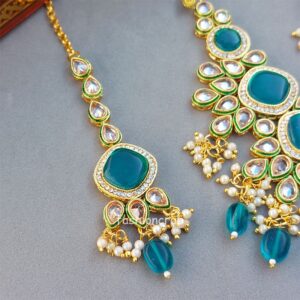 Mehreen Polki Set- Peacock Blue