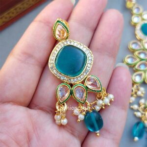 Mehreen Polki Set- Peacock Blue