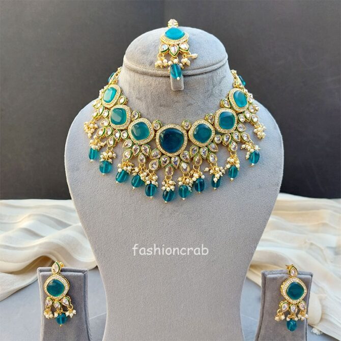 Mehreen Polki Set- Peacock Blue-05 Mehreen Polki Set- Peacock Blue