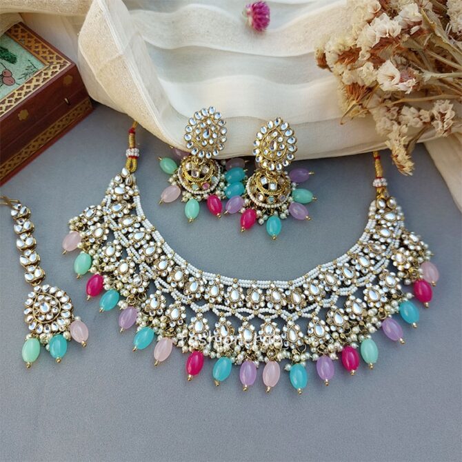 Multi Color Bridal Kundan Jewellery Set