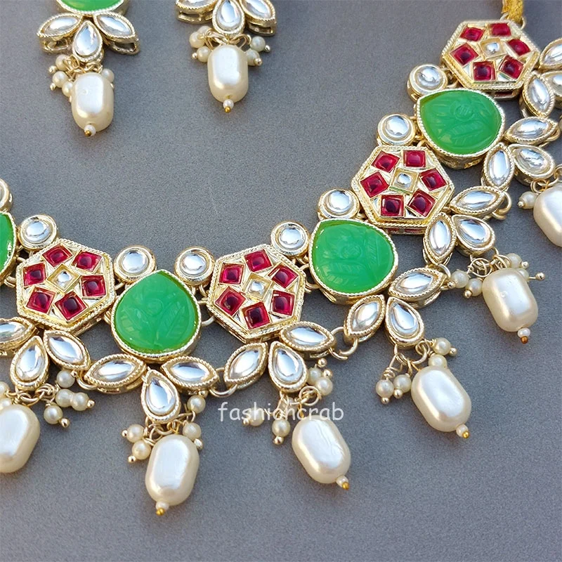 Necklace Set for Women - Green Pink