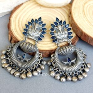 Oxidised Earrings for Kurti - Royal Blue