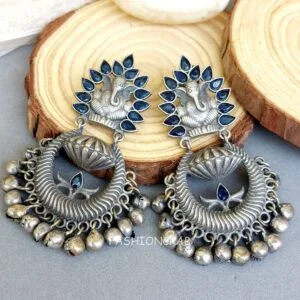 Oxidised Earrings for Kurti - Royal Blue