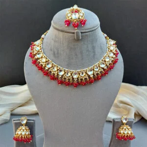 Rhea Kundan Jewellery Set - Dark Pink