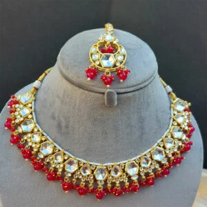 Rhea Kundan Jewellery Set - Dark Pink