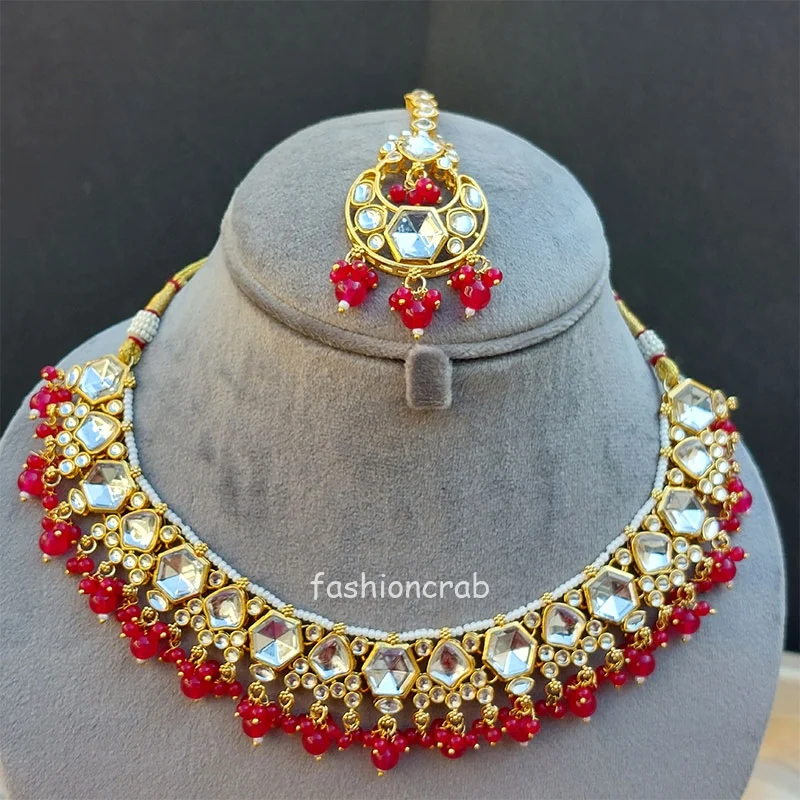 Rhea Kundan Jewellery Set - Dark Pink