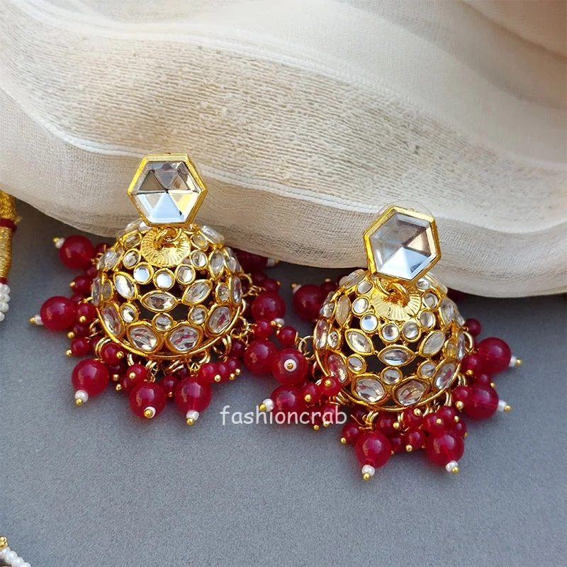 Rhea Kundan Jewellery Set - Dark Pink