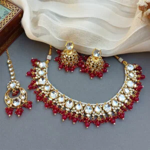 Rhea Kundan Jewellery Set - Dark Pink