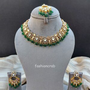 Sameera Kundan Necklace Set - Emerald Green