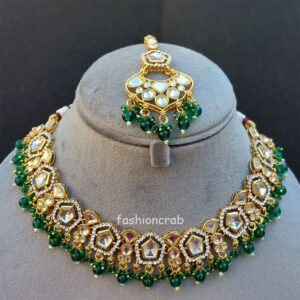 Sameera Kundan Necklace Set - Emerald Green