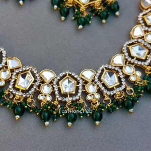 Sameera Kundan Necklace Set - Emerald Green