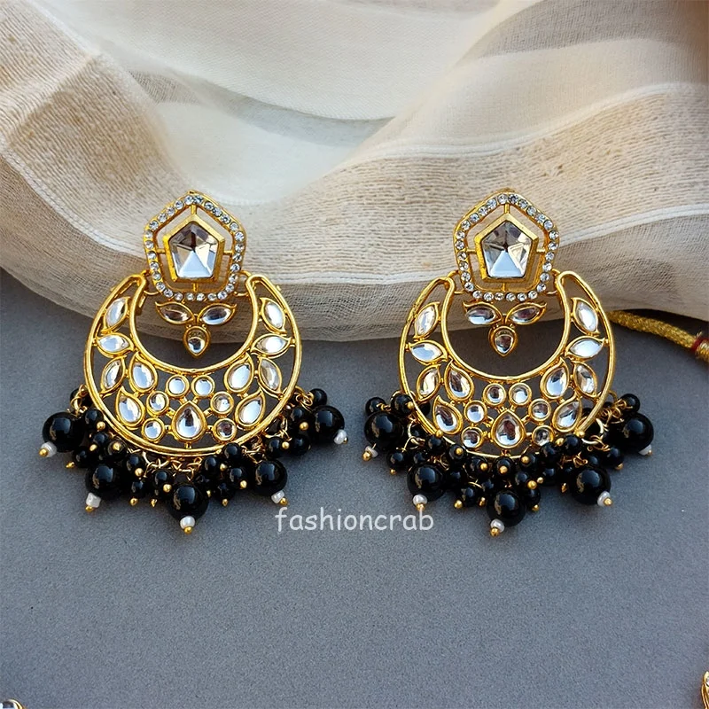 Sana Kundan Necklace Set - Black