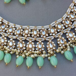 Sea Green Color Bridal Kundan Jewellery Set