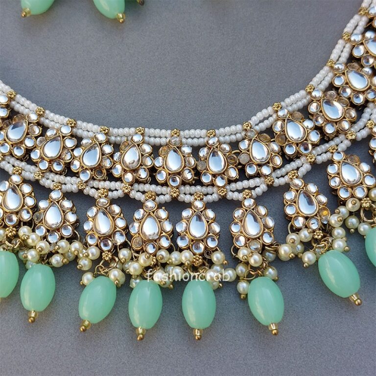 Sea Green Color Bridal Kundan Jewellery Set