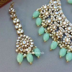 Sea Green Color Bridal Kundan Jewellery Set