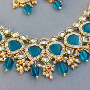 Simran Polki Necklace - Peacock Blue