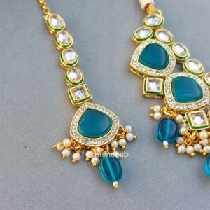 Simran Polki Necklace - Peacock Blue
