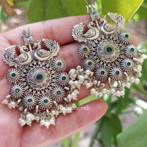 Trishul Oxidised Earrings - Green