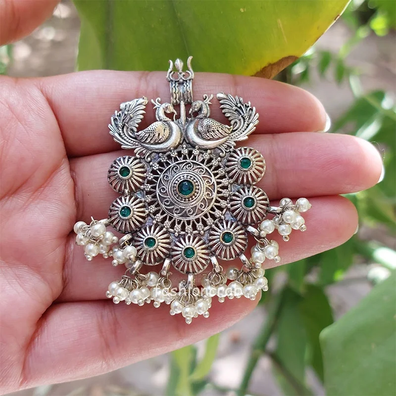 Trishul Oxidised Earrings - Green