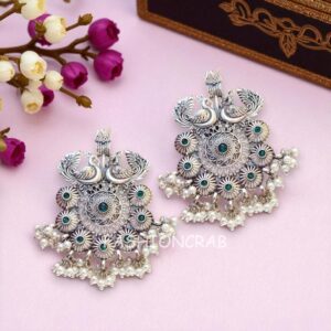 Trishul Oxidised Earrings - Green