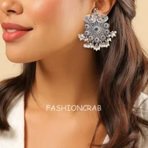 Trishul Oxidised Earrings - Green