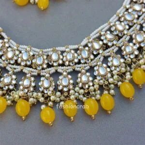 Yellow Color Bridal Kundan Jewellery Set