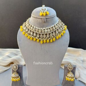 Yellow Color Bridal Kundan Jewellery Set