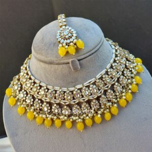 Yellow Color Bridal Kundan Jewellery Set