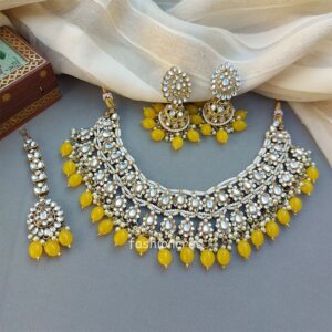 Yellow Color Bridal Kundan Jewellery Set