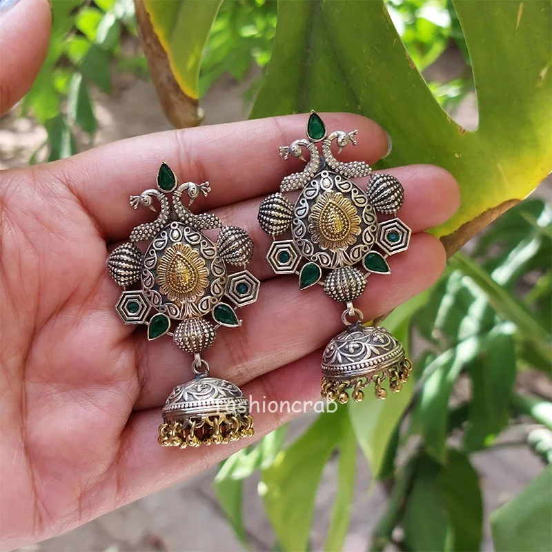 Aamna Oxidised Jhumka - Green