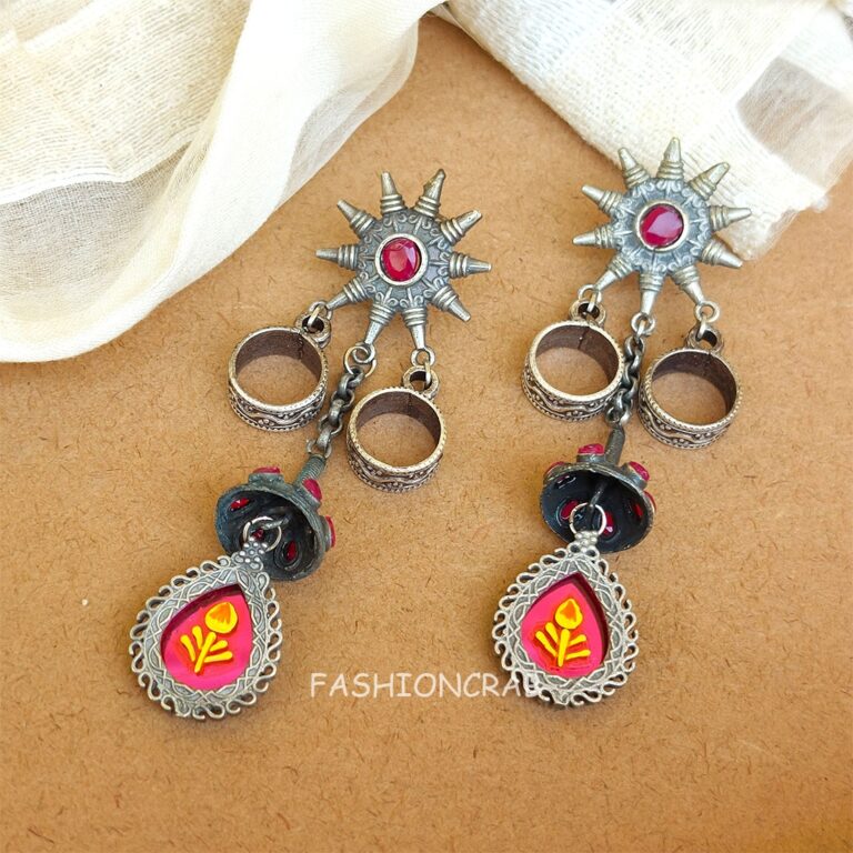 Amy Brass Earrings - Pink