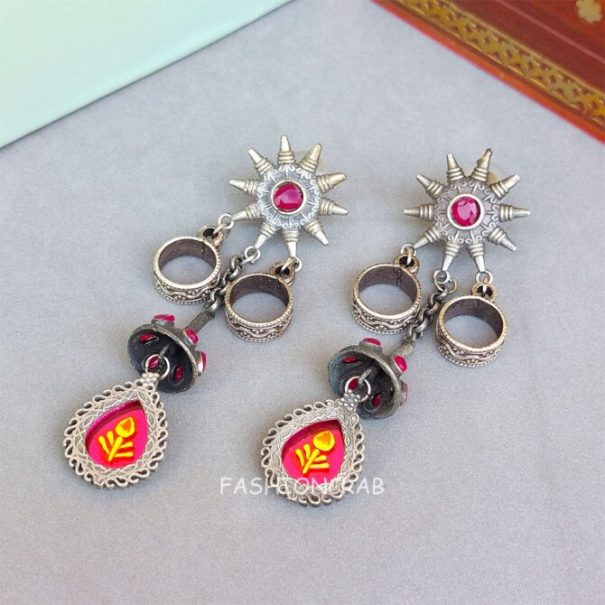 Amy Brass Earrings - Pink
