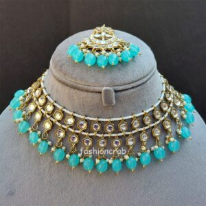 Blue Pearl Kundan Set for Anniversary Gift