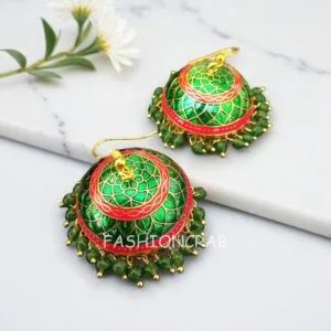 Green Meenakari Jhumka Earring