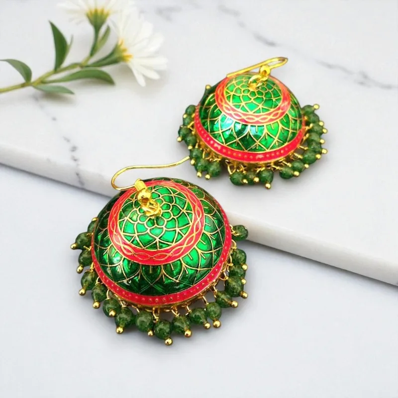 Green Meenakari Jhumka Earring