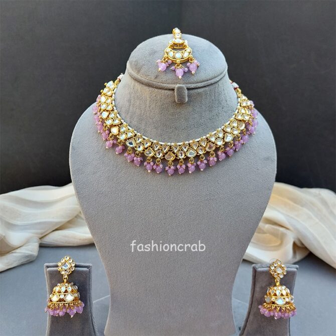 Jasmine Kundan Jewellery Set - Lavender-04 Jasmine Kundan Jewellery Set - Lavender