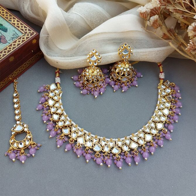 Jasmine Kundan Jewellery Set - Lavender
