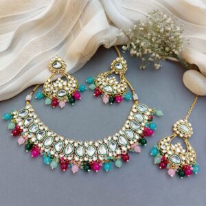Kundan Bridal Necklace Set for Wedding - Multicolor